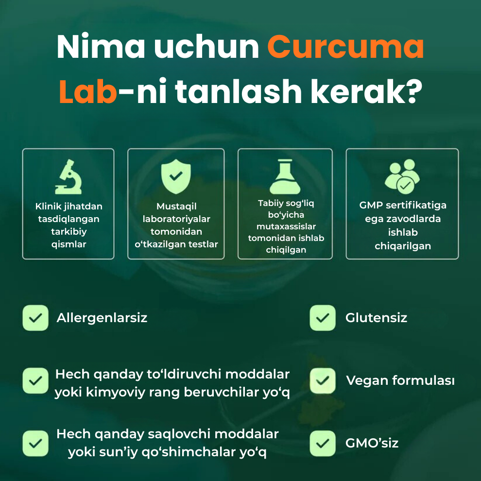 Kurkuma kapsulalari  bo‘g‘imlar va harakatchanlik uchun